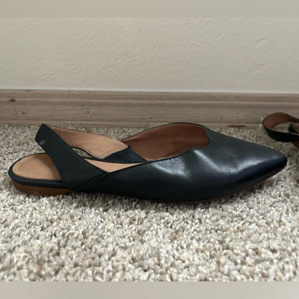 Madewell The Ava Slingback Flat Leather Black Size 7 Women's Business Travel Tan - Picture 2 of 11